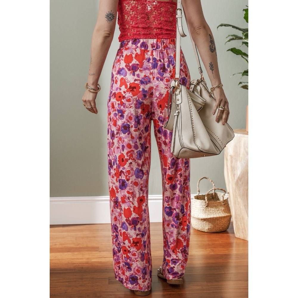 Purple Floral Wide Leg Pant - Picture 2 of 3